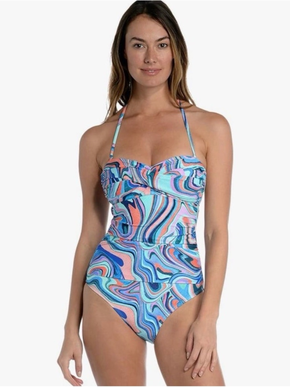 La Blanca Banded Mio Twist Multicolor Crystal Cove One Piece Swimsuit Sz 10 NWT
